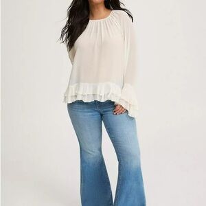 Torrid Ivory Ruffle Long Sleeve Blouse